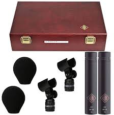 Neumann KM184 STEREOSET Stereo set includes two each: KM 184, SG 21 BK, WNS 100 in one woodbox - Neumann KM184 STEREO SET Matched Microphone Pair (Nickel)