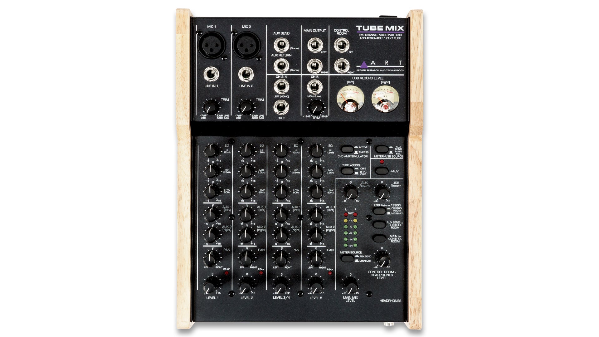 ART ProAudio TUBEMIXU ART TUBE RECORDING MIXER UNIVERSAL - TubeMix 5-Channel Recording Mixer with USB and Assignable 12AX7 Tube