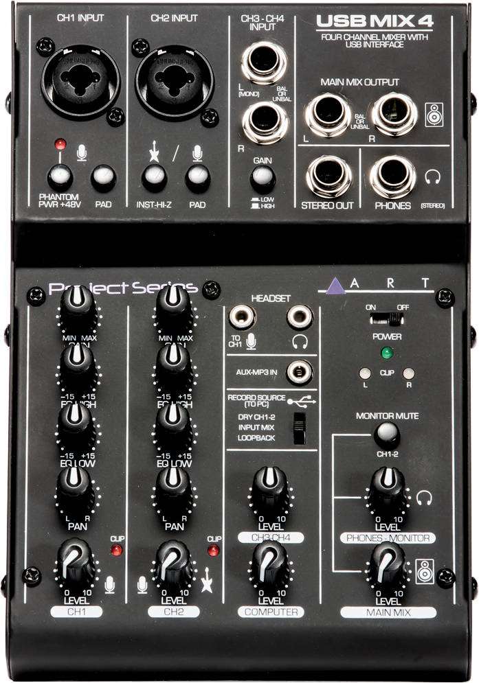 ART ProAudio USBMIXE4 MINI USB RECORDING MIXER 240 VOLT - ART Pro Audio 4 Channel USB Recording Mixer