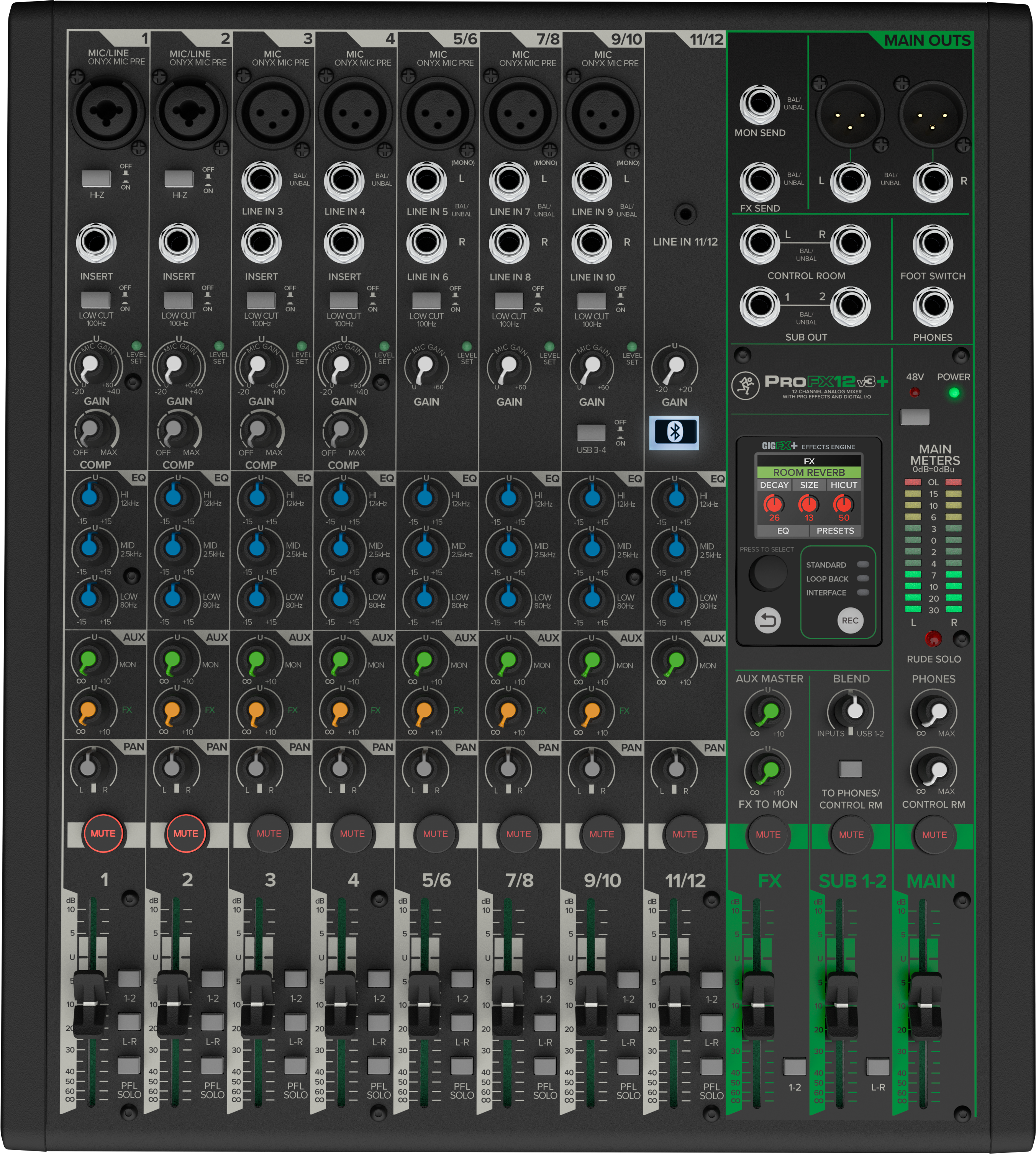 MACKIE ProFX12v3+ 12-Channel Analog Mixer With Enhanced FX, USB Recording Modes and Bluetooth®