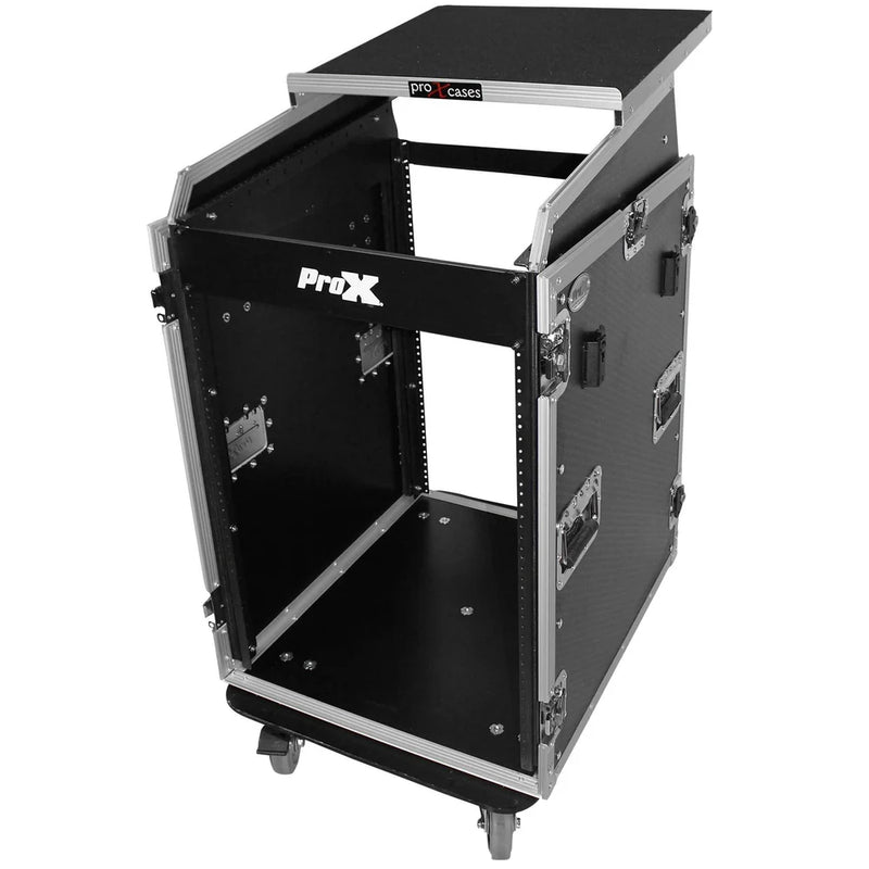 PRO-X- T-16RSP24WDST - ProX T-16RSP24DST 16U Vertical Shockproof Amp/Rack Case W/Dual Side Tables & 4 Casters