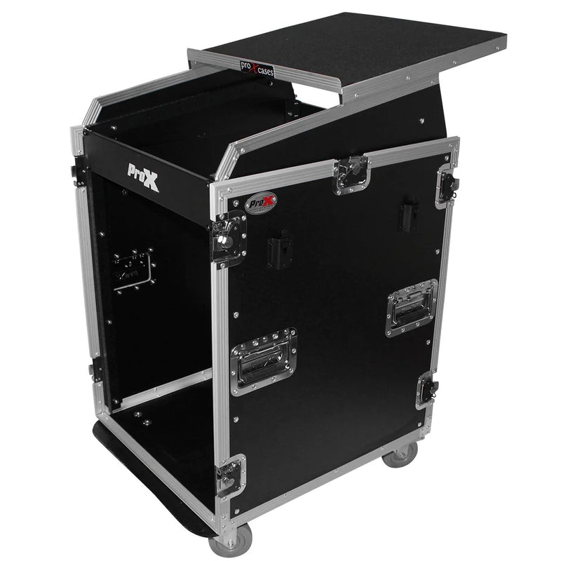 PRO-X- T-16RSP24WDST - ProX T-16RSP24DST 16U Vertical Shockproof Amp/Rack Case W/Dual Side Tables & 4 Casters