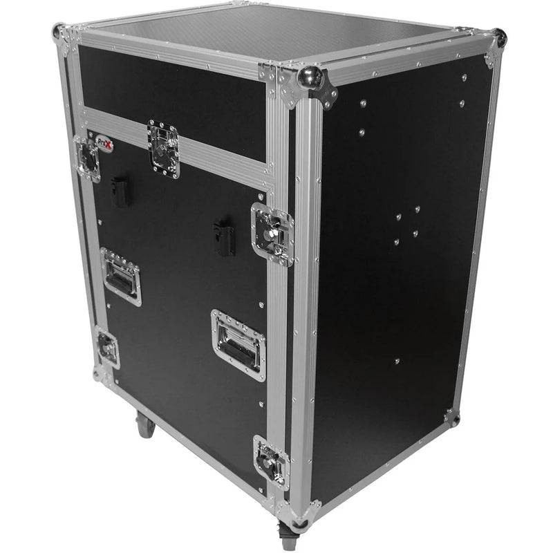 PRO-X- T-16RSP24WDST - ProX T-16RSP24DST 16U Vertical Shockproof Amp/Rack Case W/Dual Side Tables & 4 Casters