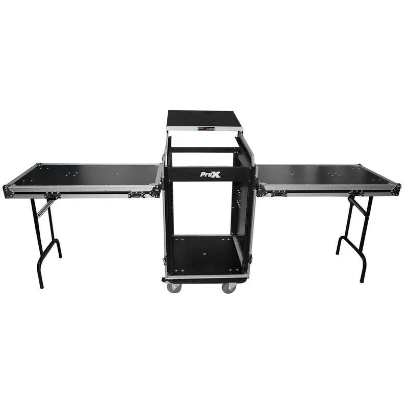 PRO-X- T-16MRSS13ULT MK2 - ProX T-16MRSS13ULT Universal 13U Top 16U Front 19" Rackmount Mixer Flight Case with 2 Side Work Tables