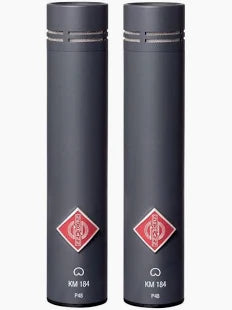 Neumann KM184 STEREOSET Stereo set includes two each: KM 184, SG 21 BK, WNS 100 in one woodbox - Neumann KM184 STEREO SET Matched Microphone Pair (Nickel)