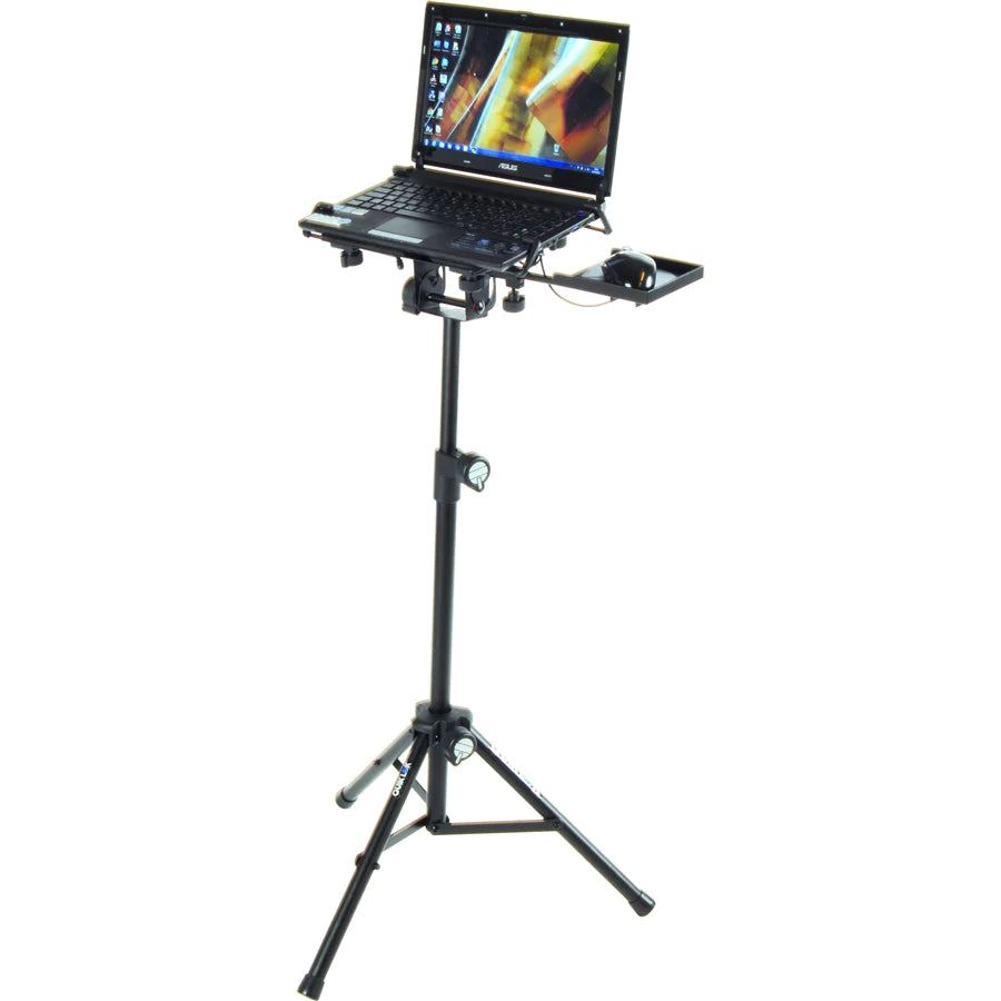 QUIKLOK LPH004 Tripod laptop stand, pull-out mouse tray, side anchors - Quiklok LPH004 Tripod Laptop Stand w/ Pull-Out Mouse Tray and Side Anchors