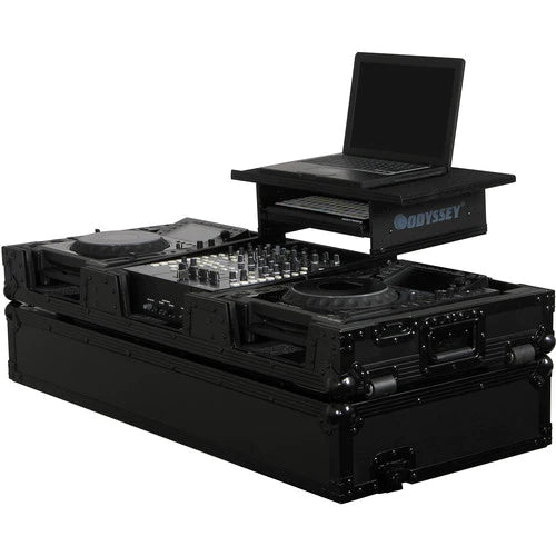 Odyssey FZGS12CDJWBL Case DJ Gear - Odyssey FZGS12CDJWBL - Black 12″ Format DJ Mixer and Two Large Format Media Players Coffin Flight Case with Glide Platform