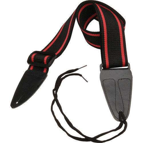 ON STAGE GSA10BKRD - On-Stage GSA10BKRD Guitar Strap with Leather Ends (31 to 52", Black with Red Stripes)