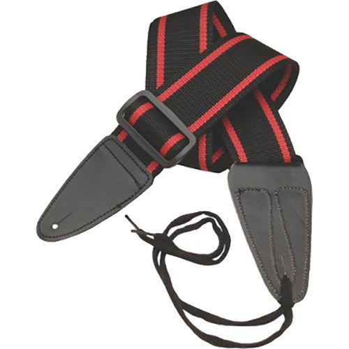 ON STAGE GSA10BKRD - On-Stage GSA10BKRD Guitar Strap with Leather Ends (31 to 52", Black with Red Stripes)