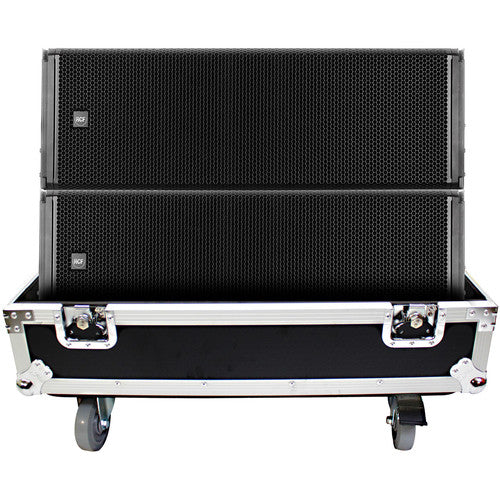 PROX-RCF-HDL20A LA X2W Speaker Road Case - Dual Flight-Road Case for 2 RCF HDL 20-A Line Array Speakers W-Wheels