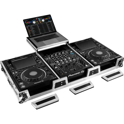 Odyssey FZGS12CDJWXD2 Case DJ Gear - Odyssey Extra-Deep Coffin Flight Case with Glide Platform for 12" DJ Mixer and Two Large-Format Media Players - Black and Silver