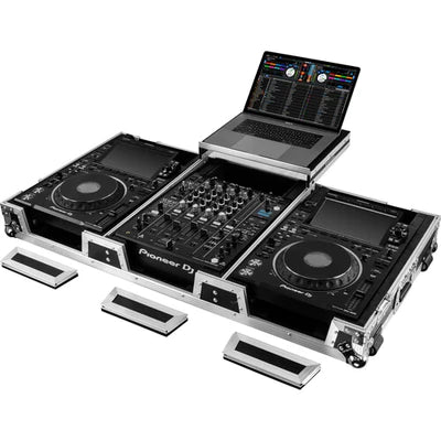 Odyssey FZGS12CDJWXD2 Case DJ Gear - Odyssey Extra-Deep Coffin Flight Case with Glide Platform for 12" DJ Mixer and Two Large-Format Media Players - Black and Silver