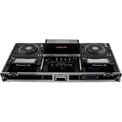 Odyssey FZGS12CDJWXD2 Case DJ Gear - Odyssey Extra-Deep Coffin Flight Case with Glide Platform for 12" DJ Mixer and Two Large-Format Media Players - Black and Silver
