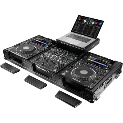 Odyssey FZGS12CDJWXD2BL Case DJ Gear - Odyssey Extra-Deep Coffin Flight Case with Glide Platform for 12" DJ Mixer and Two Large-Format Media Players - All Black