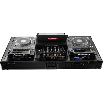 Odyssey FZGS12CDJWXD2BL Case DJ Gear - Odyssey Extra-Deep Coffin Flight Case with Glide Platform for 12" DJ Mixer and Two Large-Format Media Players - All Black