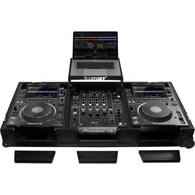Odyssey 810141 Case DJ Gear - Odyssey Industrial Board Glide-Style Universal Case for 12" DJ Mixer and Two Pioneer CDJ-3000 (Black on Black)