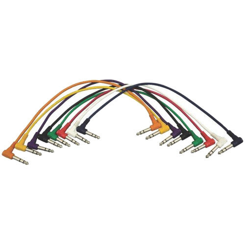 ON STAGE PC18-17TRS-R - On-Stage PC18-17TRS-R Right-Angle 1/4" TRS Patch Cables (Assorted Colors / 8-Pack)