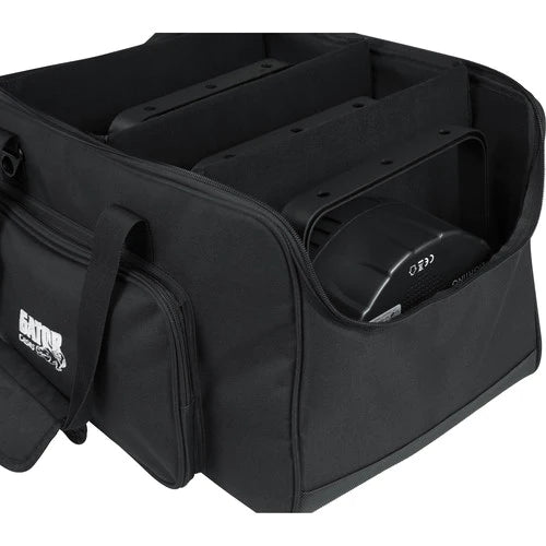 GATOR G-LIGHTBAG-1911 Lightweight tote bag designed to fit up to 4 LED style PAR lights. Includes adjustable dividers