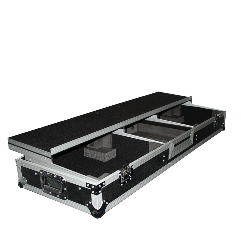 PROX-XS-TMC1012WLTFSTND - Flight Case DJ Coffin for 10" or 12" Mixer and 2 1200 style Turntables in Standard Mode W-Wheels and Laptop Shelf