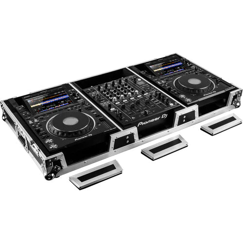 Odyssey FZ12CDJWXD2 Case DJ Gear - Odyssey FZ12CDJWXD2 - Extra-Deep Coffin Flight Case for 12" DJ Mixer & Two Large-Format Media Players - Black & Silver