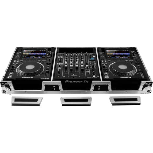 Odyssey FZ12CDJWXD2 Case DJ Gear - Odyssey FZ12CDJWXD2 - Extra-Deep Coffin Flight Case for 12" DJ Mixer & Two Large-Format Media Players - Black & Silver