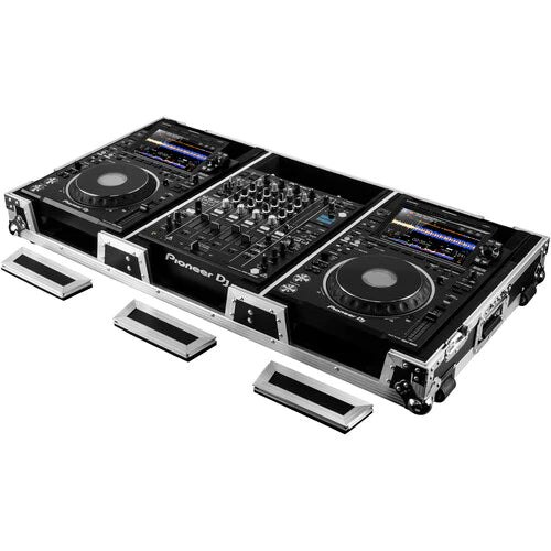 Odyssey FZ12CDJWXD2 Case DJ Gear - Odyssey FZ12CDJWXD2 - Extra-Deep Coffin Flight Case for 12" DJ Mixer & Two Large-Format Media Players - Black & Silver
