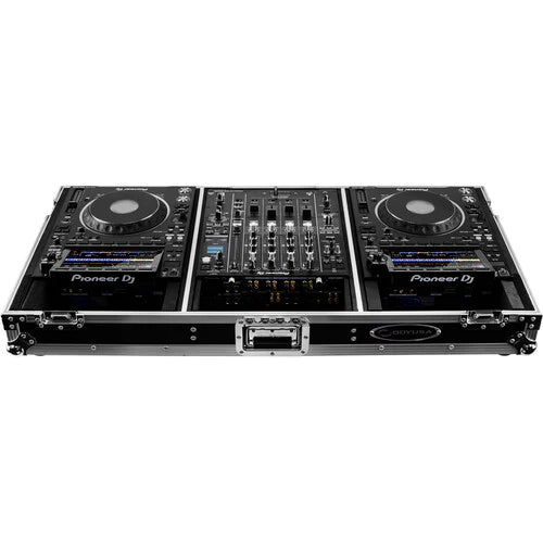 Odyssey FZ12CDJWXD2 Case DJ Gear - Odyssey FZ12CDJWXD2 - Extra-Deep Coffin Flight Case for 12" DJ Mixer & Two Large-Format Media Players - Black & Silver