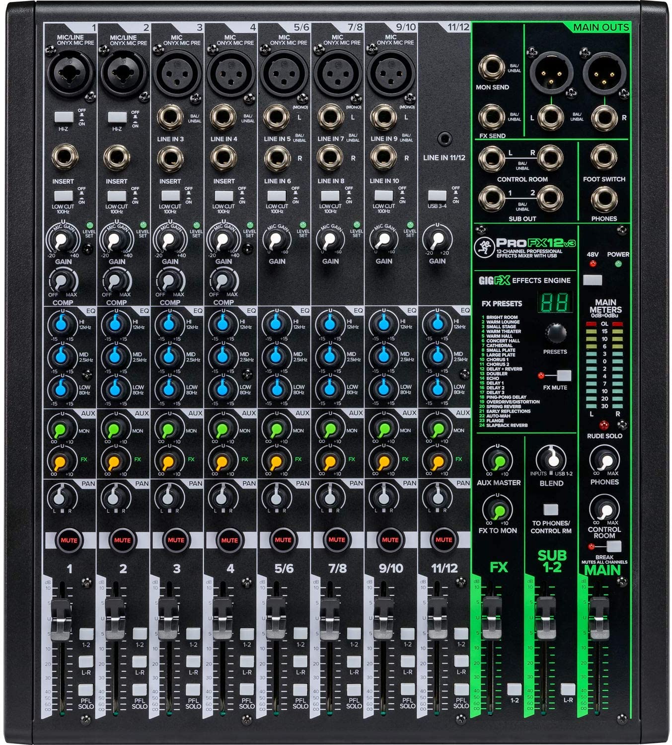 MACKIE ProFX12v3 - 12 Channel Professional Effects Mixer with USB.