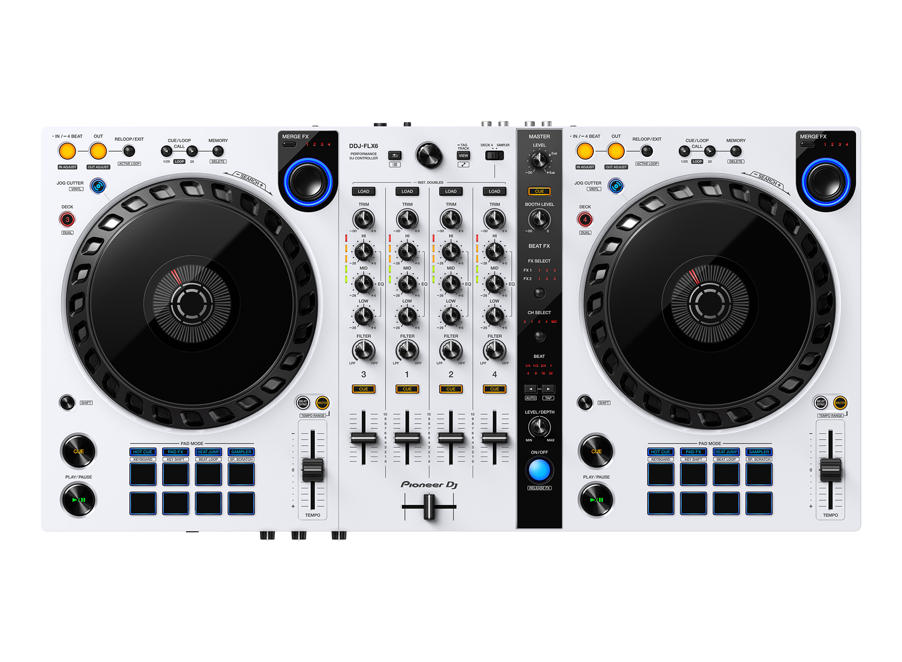 PIONEER DJ DDJ-FLX6 W  4-channel DJ controller for REKORBOX and SERATO DJ Pro