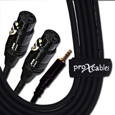 PROX-XC-CMXF5 Cable - 5 Ft. Unbalanced 3.5mm Mini TRS-M to Dual XLR-F High Performance Audio Y Cable