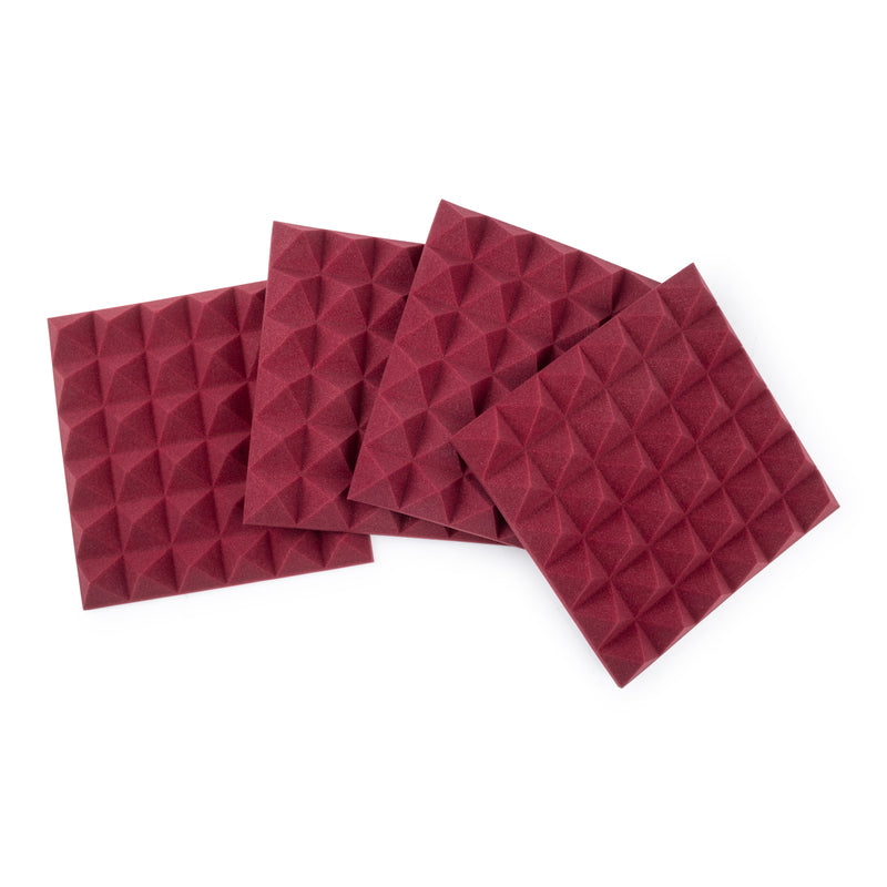 GATOR GFW-ACPNL1212PBDY-4PK Four (4) Pack of 2”-Thick Acoustic Foam Pyramid Panels 12”x12” – Burgundy Color
