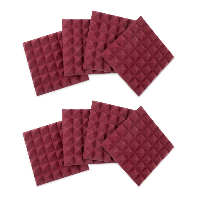 GATOR GFW-ACPNL1212PBDY-8PK Eight (8) Pack of 2”-Thick Acoustic Foam Pyramid Panels 12”x12” – Burgundy Color