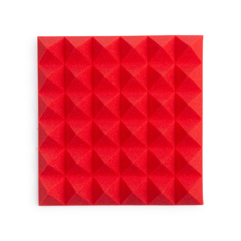 GATOR GFW-ACPNL1212PRED-4PK Four (4) Pack of 2”-Thick Acoustic Foam Pyramid Panels 12”x12” – Red Color