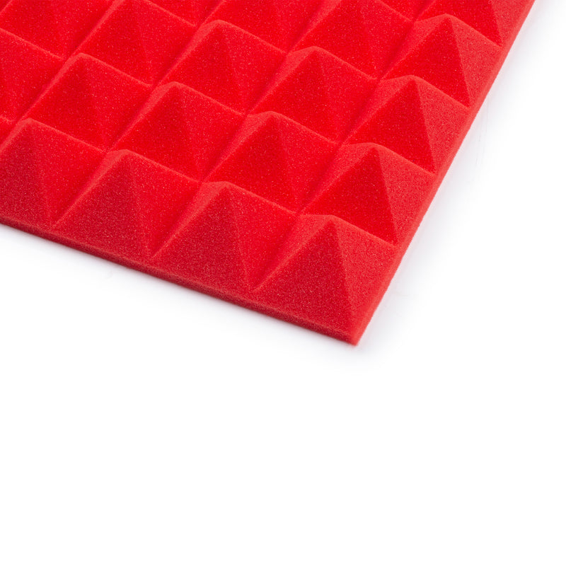 GATOR GFW-ACPNL1212PRED-4PK Four (4) Pack of 2”-Thick Acoustic Foam Pyramid Panels 12”x12” – Red Color