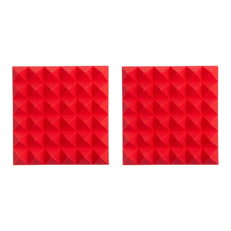 GATOR GFW-ACPNL1212PRED-2PK Pair of 2”-Thick Acoustic Foam Pyramid Panels 12”x12” – Red Color