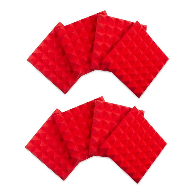 GATOR GFW-ACPNL1212PRED-8PK Eight (8) Pack of 2”-Thick Acoustic Foam Pyramid Panels 12”x12” – Red Color