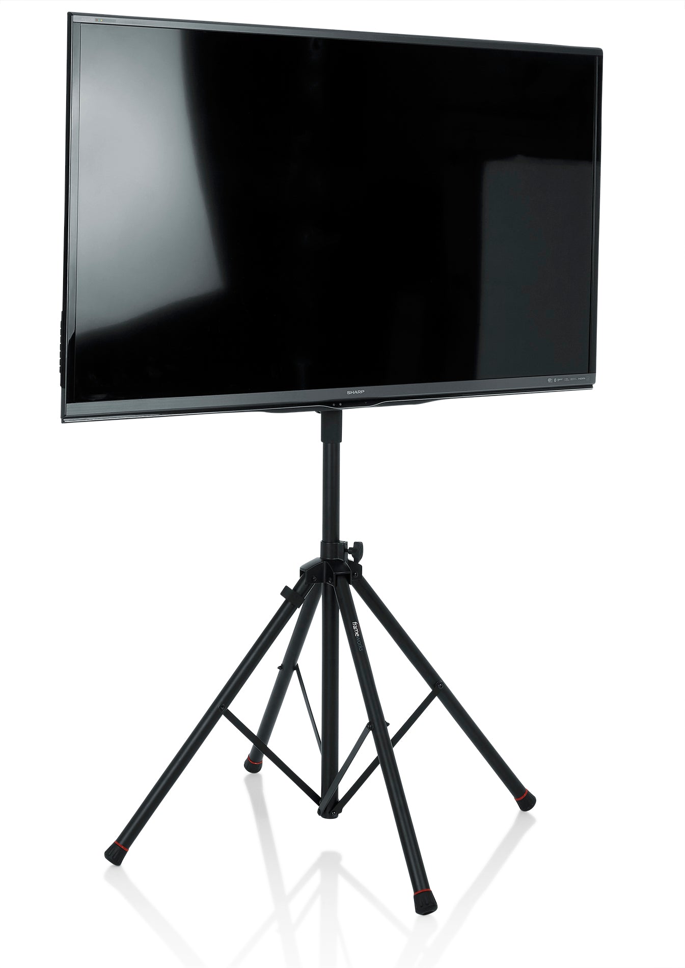 GATOR GFW-AV-LCD-15 Standard Quad Legged LCD/LED Stand; Fits Up To 65". Made of heavy duty steel with VESA mount bracket and easy release for one person operation. • Bag option: GPA-SPKSTDBAG-50