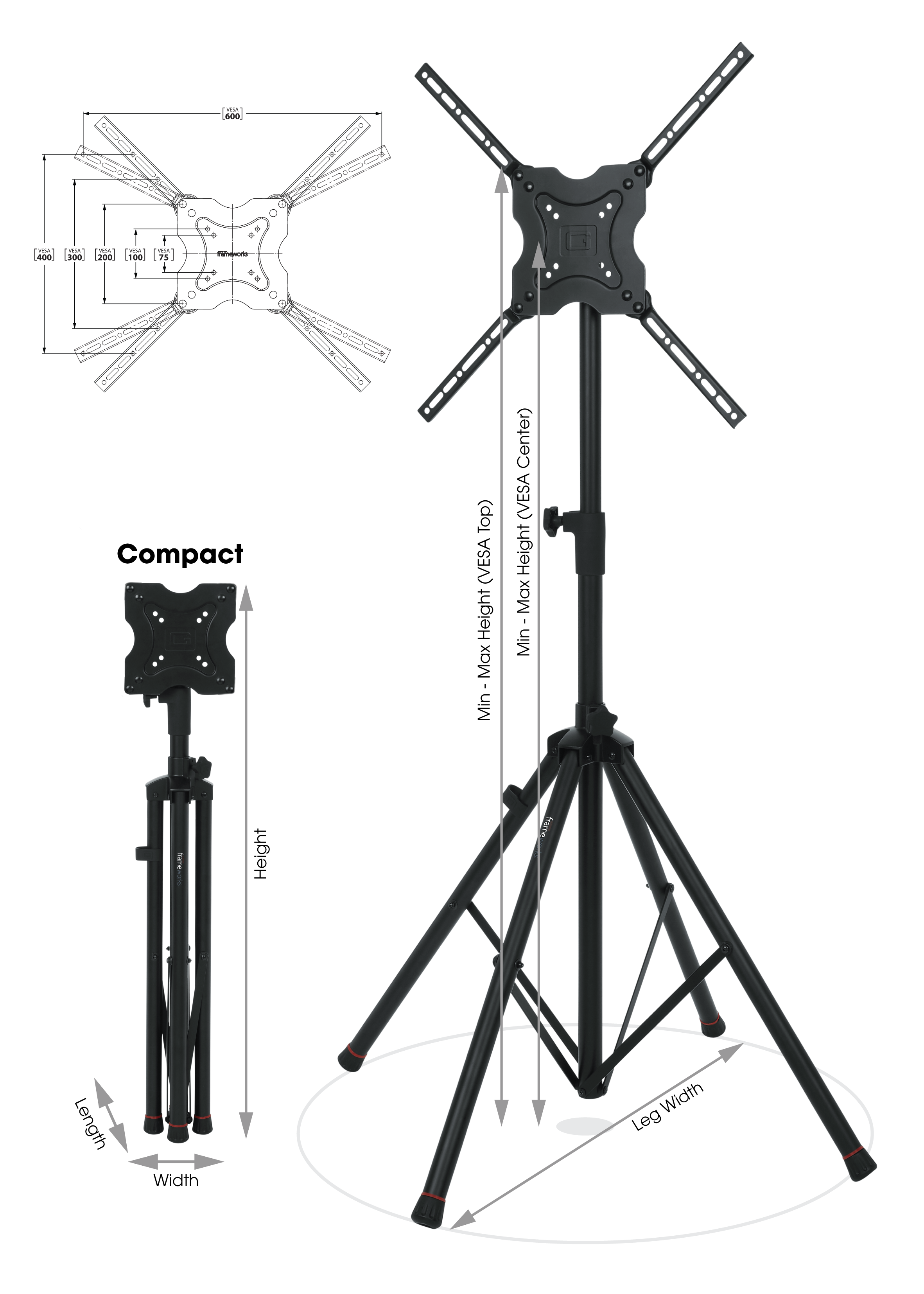 GATOR GFW-AV-LCD-25 Deluxe Quad Legged LCD/LED stand with Lift-EEZ Piston