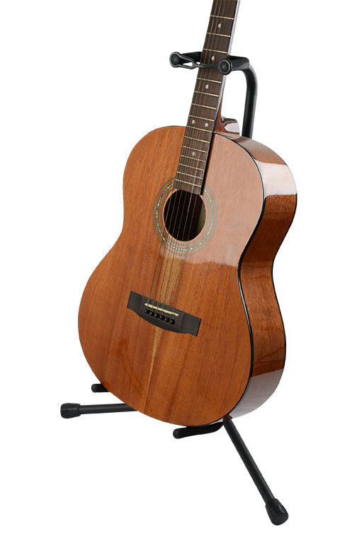 GATOR GFW-GTR-1000 Single guitar stand with heavy duty steel tubing and instrument finish friendly rubber padding. Will hold both acoustic and electric guitars.