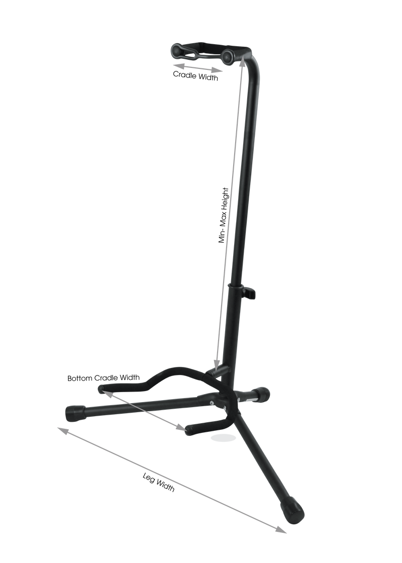 GATOR GFW-GTR-1000 Single guitar stand with heavy duty steel tubing and instrument finish friendly rubber padding. Will hold both acoustic and electric guitars.