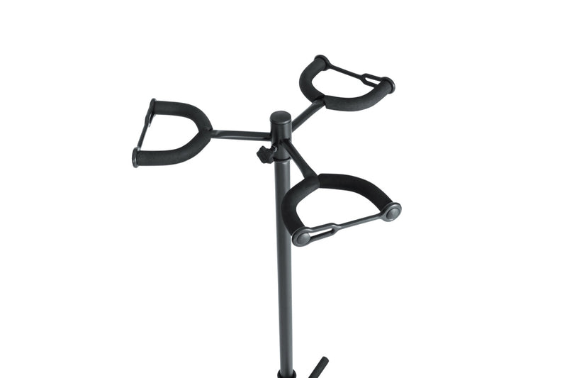 GATOR GFW-GTR-3000 Triple guitar stand with heavy duty steel tubing and instrument finish friendly rubber padding.