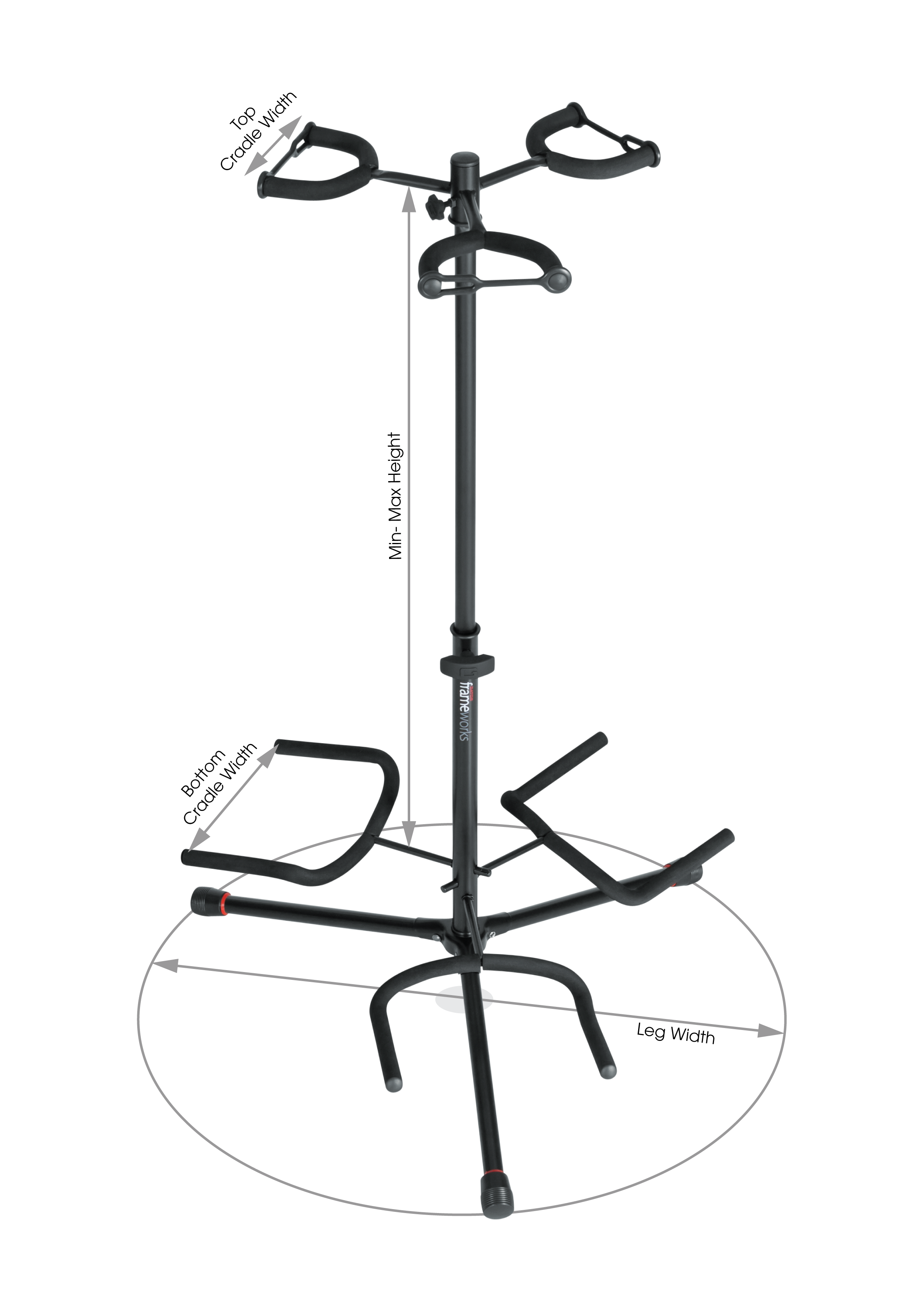 GATOR GFW-GTR-3000 Triple guitar stand with heavy duty steel tubing and instrument finish friendly rubber padding.
