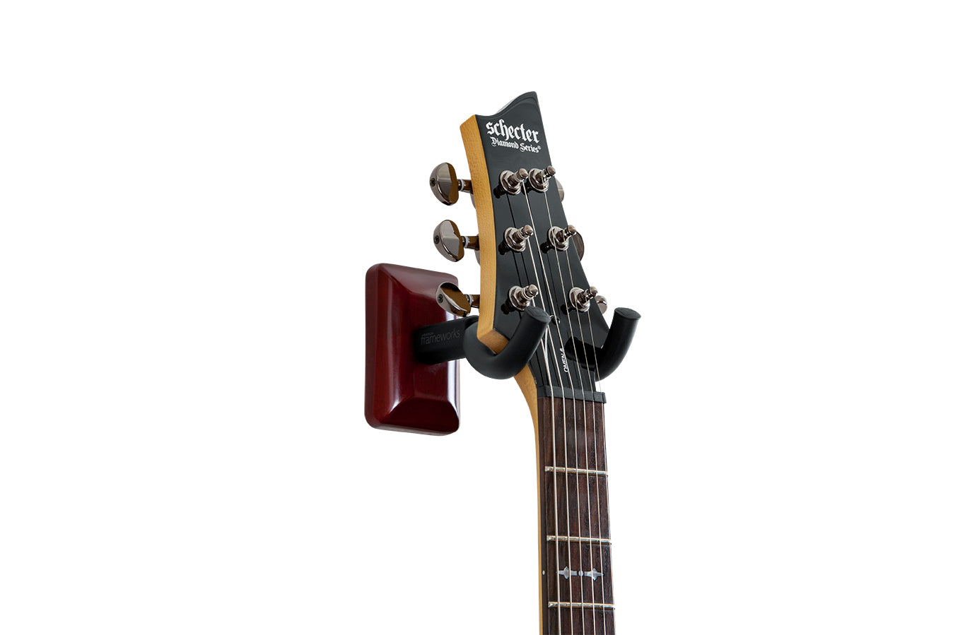 GATOR GFW-GTR-HNGRCHR GFW Guitar Wall Hanger w Cherry Finish - Gator GFW-GTR-HNGRCHR Wall-Mounted Guitar Hanger w/ Cherry Mounting Plate