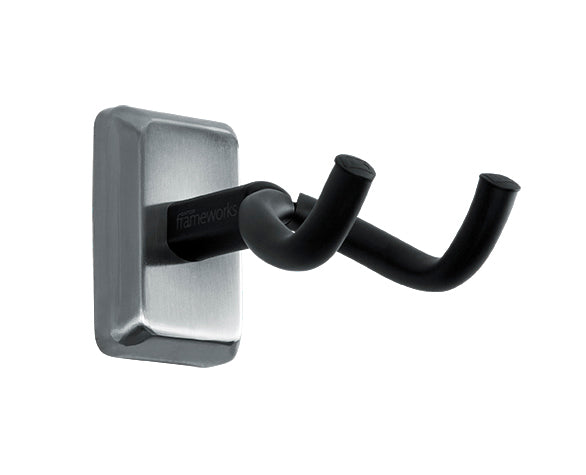 GATOR GFW-GTR-HNGRSCH GFW Guitar Wall Hanger w Satin Chrome Finish - Chrome Wall Mount Guitar Hanger