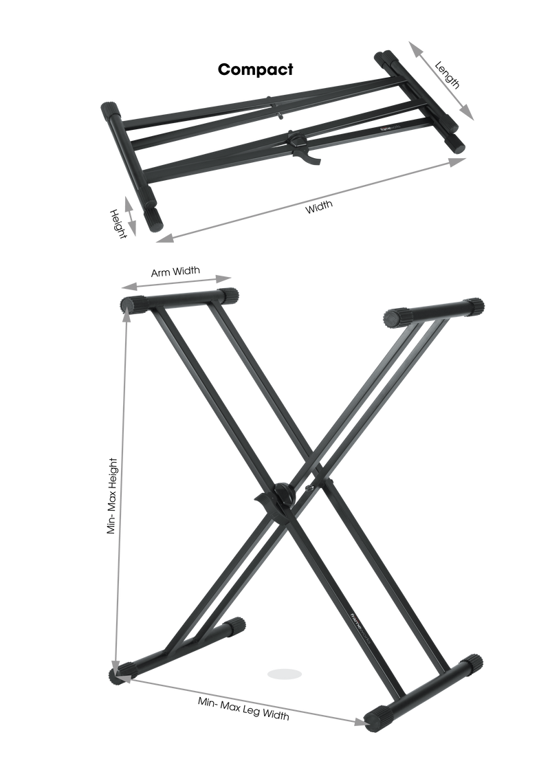 GATOR GFW-KEY-2000X Deluxe “X” style heavy-duty steel frame keyboard stand with numerous levels of height adjustment & rubberized leveling feet. 200lb capacity.