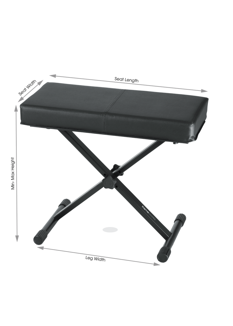 GATOR GFW-KEY-BNCH-1 Black, thick padded, deluxe wrapped keyboard bench feature easy height adjustment and heavy duty steel construction.