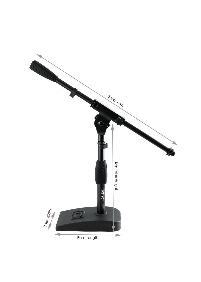 GATOR GFW-MIC-0821 Short mic stand with single section boom and twist clutch. Perfect bass drum or amp mic placement.
