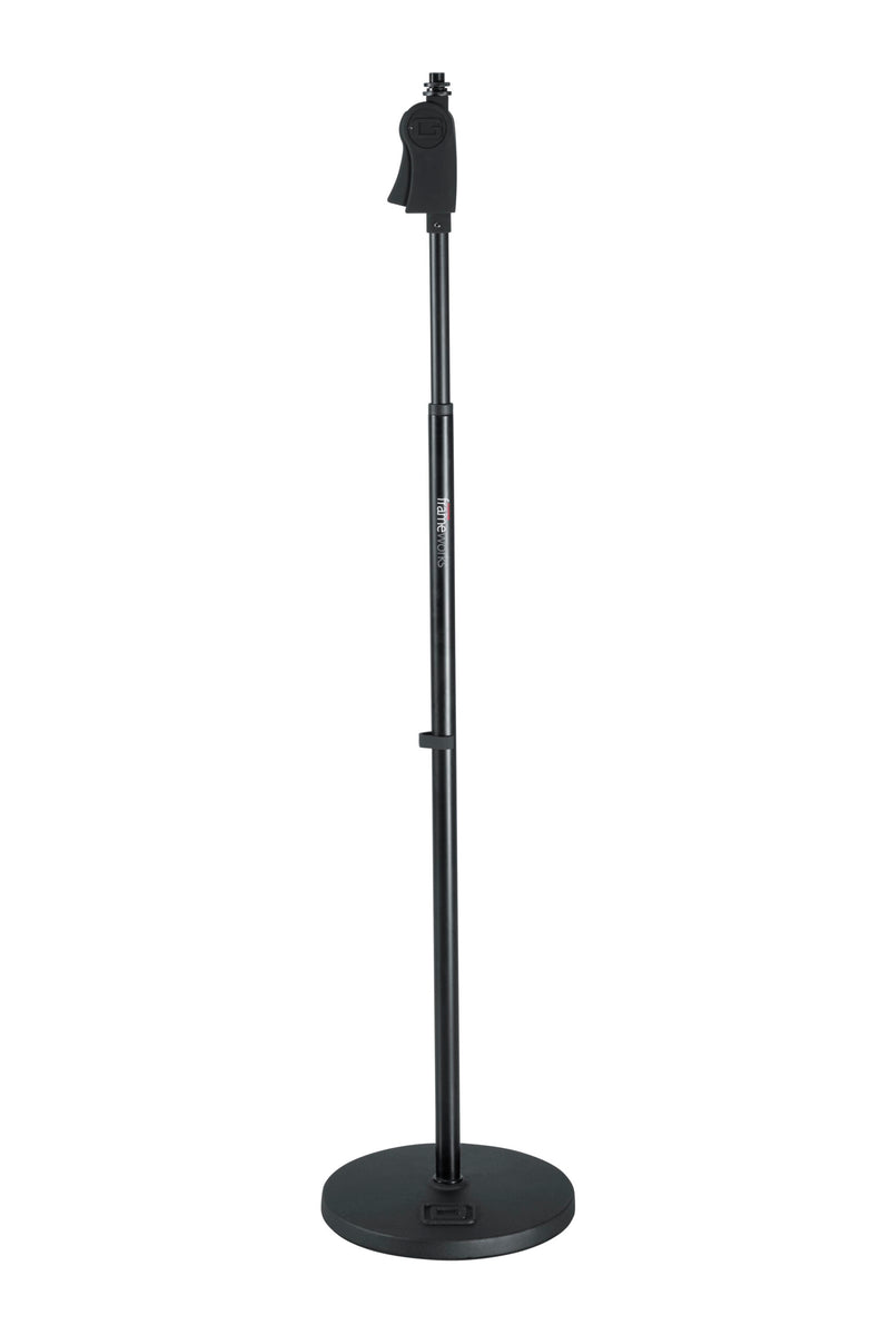 GATOR GFW-MIC-1200 Standard 12" roundbase mic stand with vibration reducing gasket & standard twist clutch. Heavy duty steel construction.