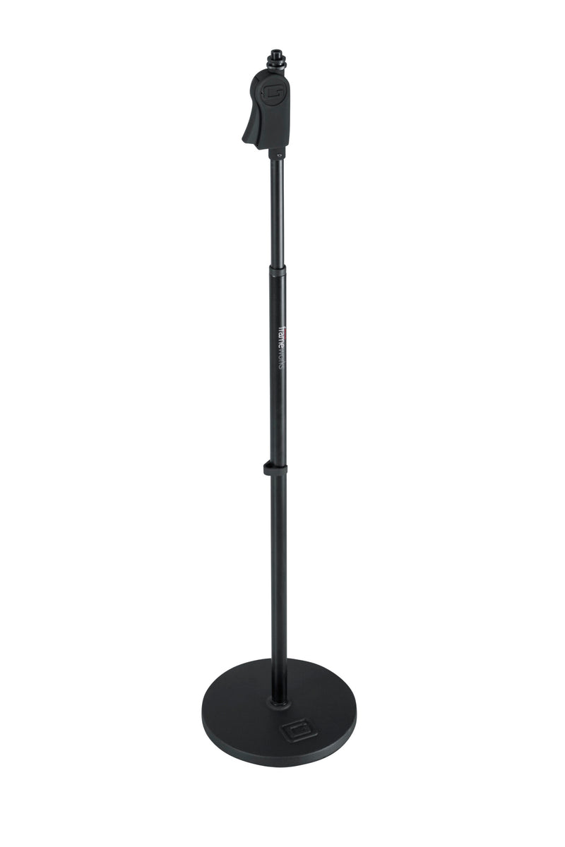 GATOR GFW-MIC-1200 Standard 12" roundbase mic stand with vibration reducing gasket & standard twist clutch. Heavy duty steel construction.