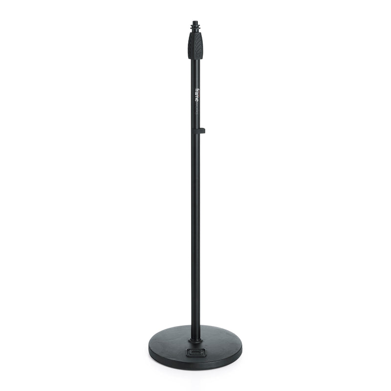 GATOR GFW-MIC-1000 Standard 10" roundbase mic stand with vibration reducing gasket & standard twist clutch. Heavy duty steel construction.